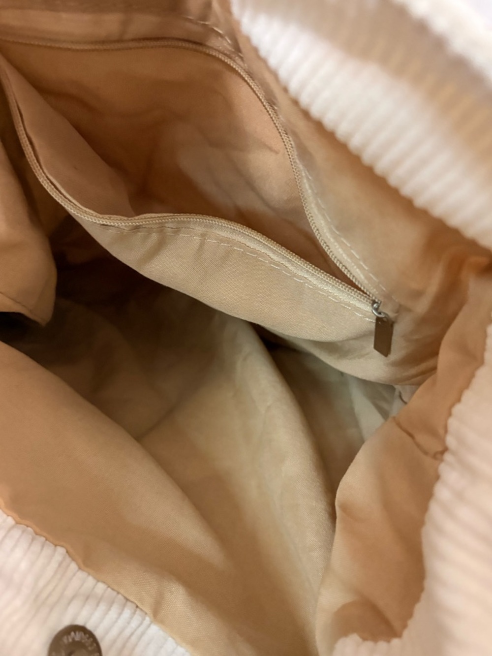 Cream Corduroy Hobo Bag with Leather Patch - Picture 4 of 4